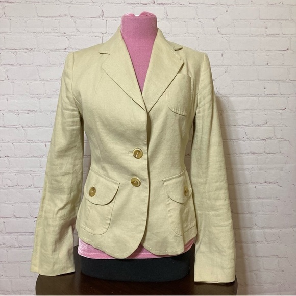 BANANA REPUBLIC LINEN cropped 2 button women’s blazer jacket size 4 Beige GUC - Picture 1 of 12
